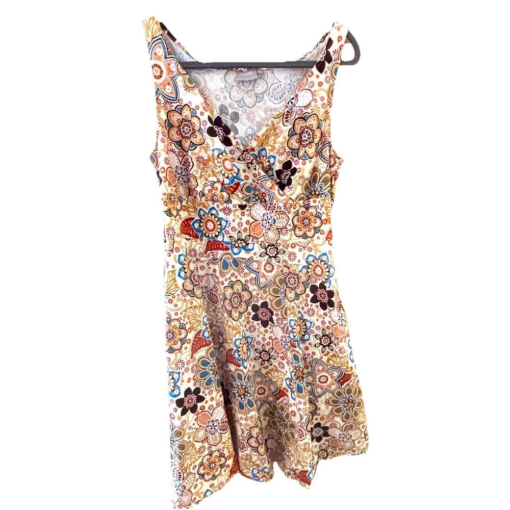eShakti Dress Sz 1X 18W V Neck A Line Fit Flare Mandala Bohemian Retro Cottage